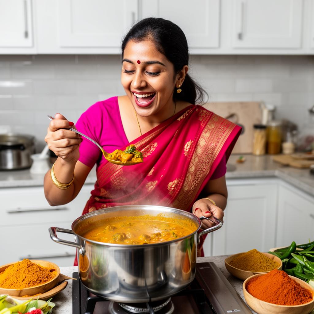 Indian cook tasting curry from a spoon